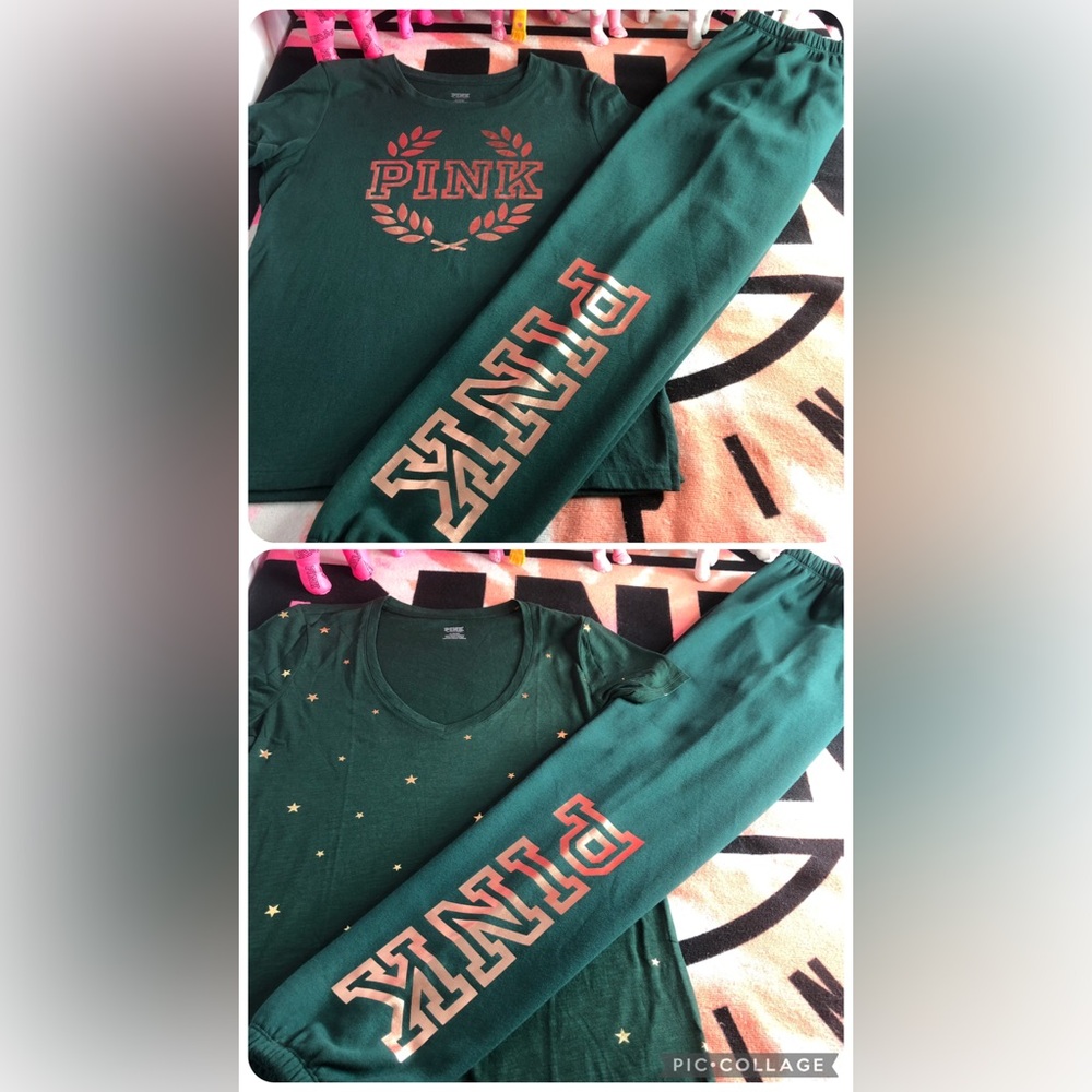 NWOT 2019 PINK Victoria's Secret 3 Piece T-shirts and Matching Joggers Outfit